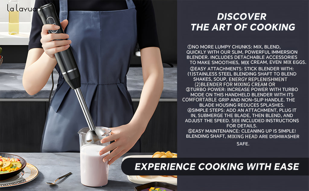 Lalayuan Electric Immersion Blender, Power Handheld Blender, 400W Portable Stick Mixer with 2 Mixing Speeds&Turbo Mode, 304 Stainless Steel Blades, Easy to Grip Speed Corded Hand Mixer, Perfect for Soup Smoothie Puree Food Fruit, with Detachable Base