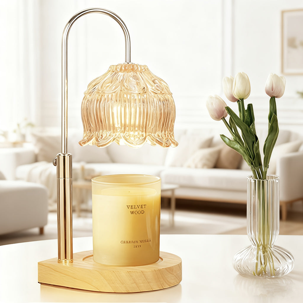 Wax-Melting Lamp, Candle Warmer, Crystal Candle Wax Warmer with 2/4/8-Hour Timer, Adjustable Temperature, Electric Candle Warmer Suitable for Scented Jar Candles, Elegant Homevalley Lily Shape, Father'S Day Gifts, Bulb Not Included