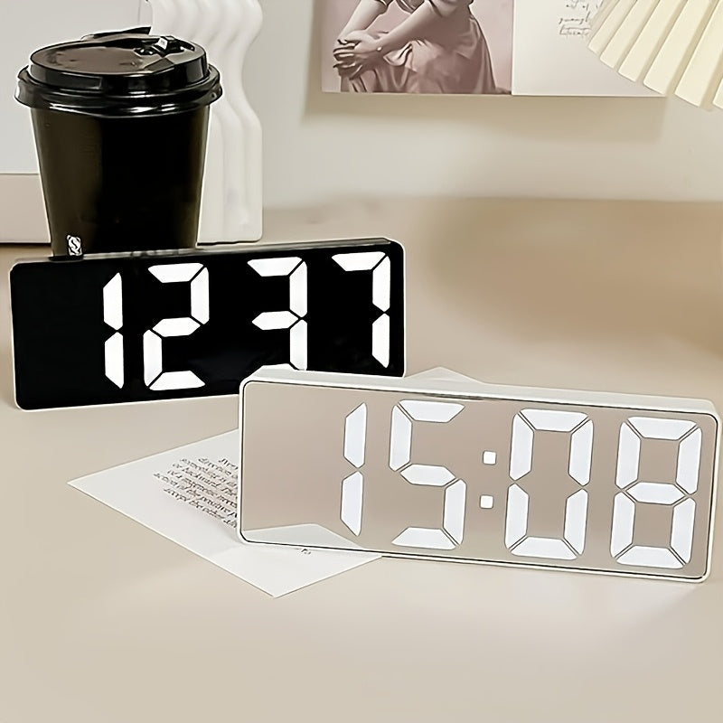 Contemporary LED Desk Clock with Temperature Display Brightness Adjustment Night Modes Snoozes Functions 12/24Hour Mode LED Electronic Clock for Bedroom