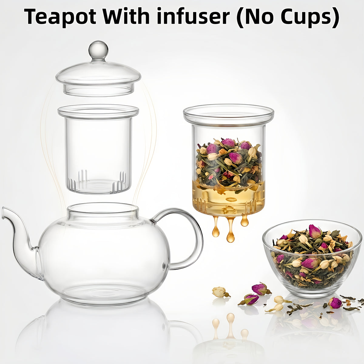 1000Ml Glass Teapot with Infuser And 4 Cups, 33.8 Oz (1000 Ml) Glass Teapot with Detachable Infuser for Flowering And Loose Leaf Tea, Microwave And Stovetop Tea Set Gift Box