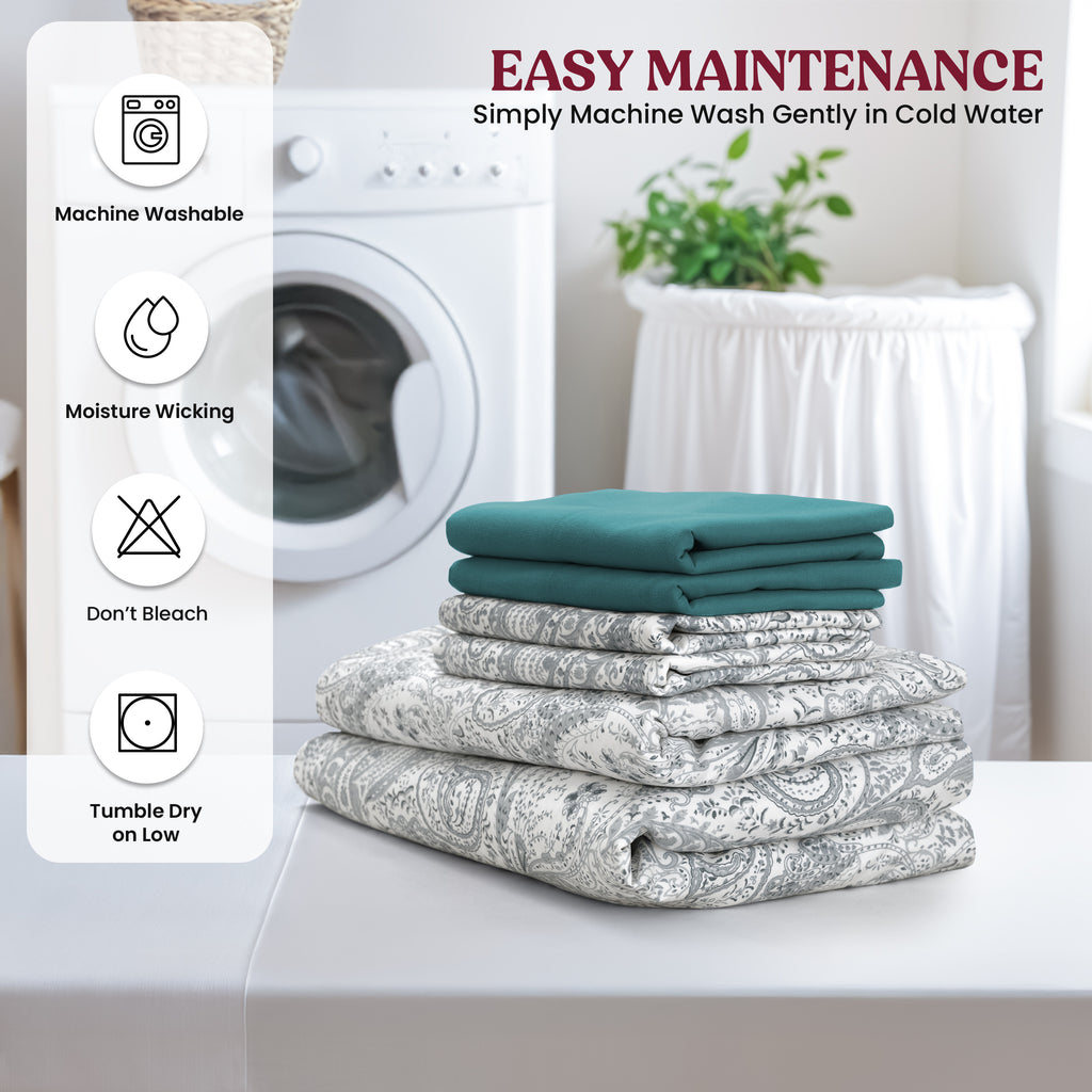 Paisley Microfiber Sheet Set, Soft 100% Polyester Bedding with 16-Inch Deep Pocket Fitted Sheet, Flat Sheet and Pillowcases in Six Bed Sizes
