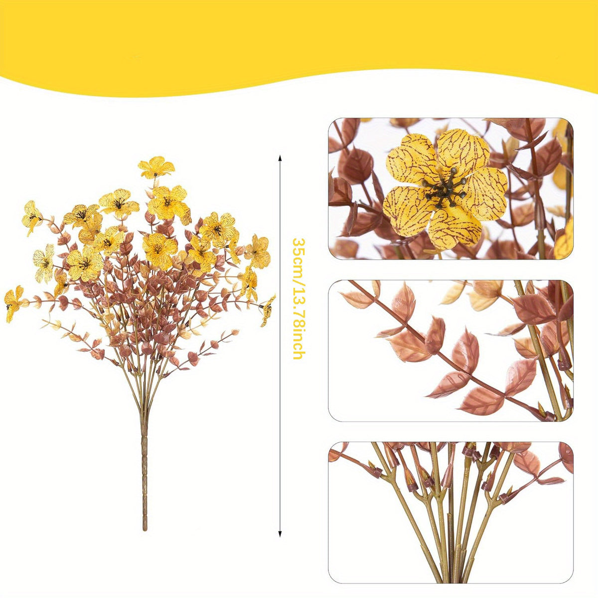 Fall Floral Stems Set of 10, Artificial Autumn Flowers in Yellow or Wine Red Orange Yellow Mix for Thanksgiving Table Centerpieces and Home Vase Decor, No Container