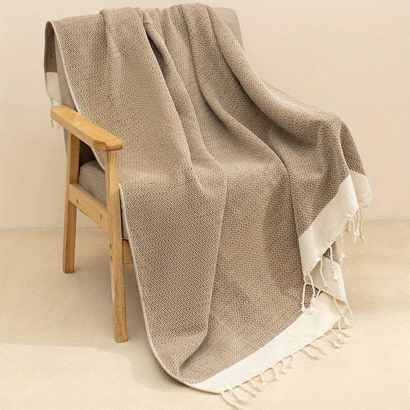 YEUZLI 100% Cotton Tassel Blanket, 49.21 X 70.87In (350GSM), Boho Diamond Grid, Breathable And Soft. Perfect for Snuggling on Beds And Sofas, Also Great for Picnics And Travel, an All-Season Essential, Machine Washable