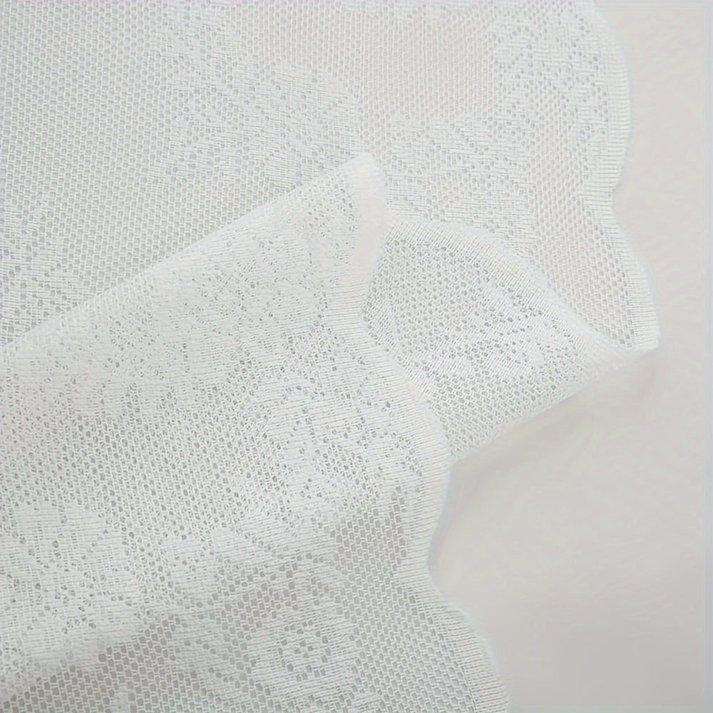 Romantic Pastoral Lace Sheer Curtain for Balcony and Office, Translucent Window Drapery with Floral Pattern, Machine Washable Polyester, Rod Pocket Design - 1pc
