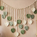 Boho Leaf Wall Hanging with Green White and Beige Feather-Style Accents, Textured Woven-Look Tapestry for Living Room Bedroom and Home Decor Gifts