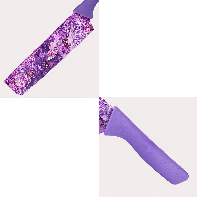 6pcs Jasmine Flower Pattern Kitchen Knife Set Colorful Printing, High Carbon Stainless Steel Blades, Ergonomic Handles, Sharp Meat Cleaver, Serrated Bread Knife, Precise Scissors, Peeler - Perfect Cooking Gifts for Women And Men, Kitchen Essentials