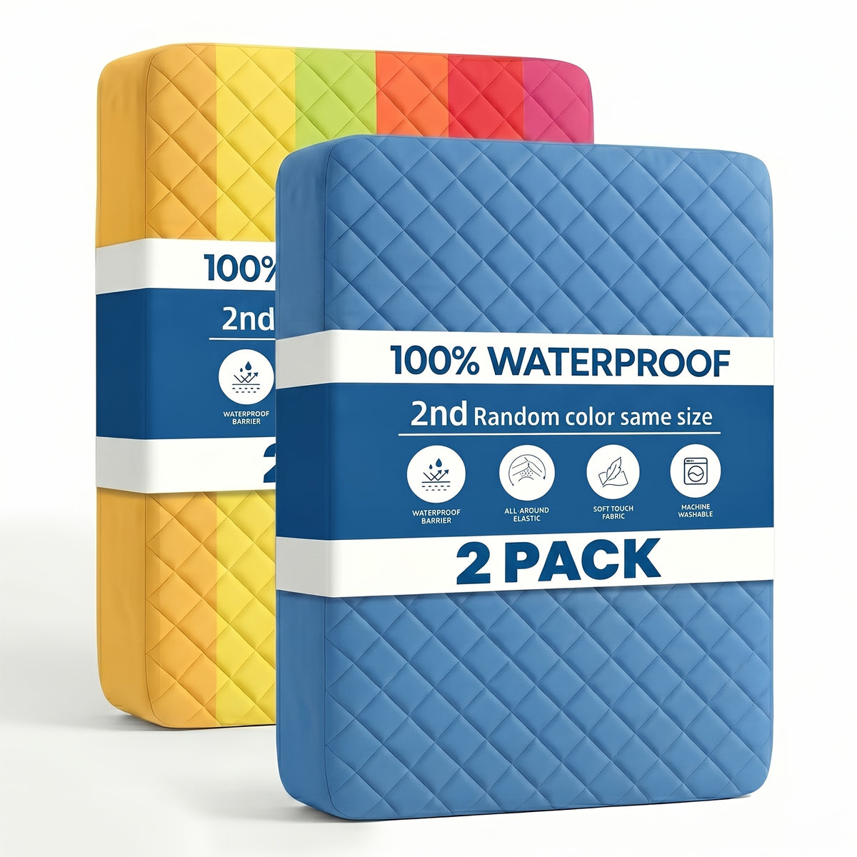 Buy 1 Get 1 Free 2pcs Waterproof Deep Pocket Mattress Protector, Quilted Breathable All-Season Fitted Sheet, Solid Color Quilted Bed Cover with Deep Pocket, 1 Select Color+ 1 Random Color for Home Hotel Ideal Gift