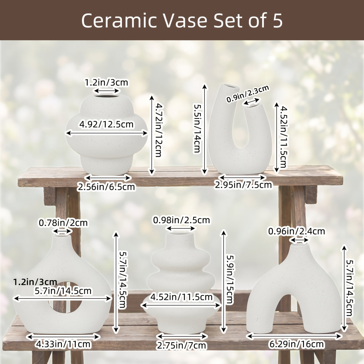 TOMNK Ceramic Vase Set Of 3/5, Nordic Modern Boho Ins Style Decorative Ceramic Aesthetic Flower Vase for Home Decor, Matte Ceramic Decorations for Living Room Shelf, Bookshelf Mantle Entryway Table Or Console Decor