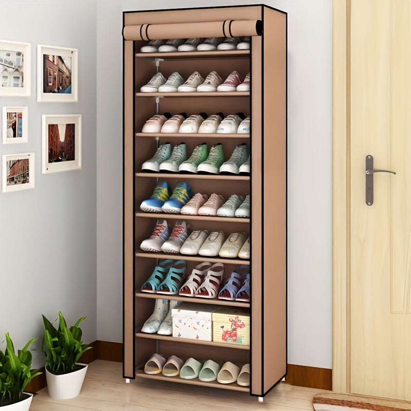1pc 10 Layer Shoe Cabinet with Dust Cover, Non-woven Space-saving Shoe Rack with Large Capacity, Easy to Assemble, Portable Shoe Cabinet, Suitable for Various Scenes Such As Entrance, Storage Rack, Home And Dormitory Storage