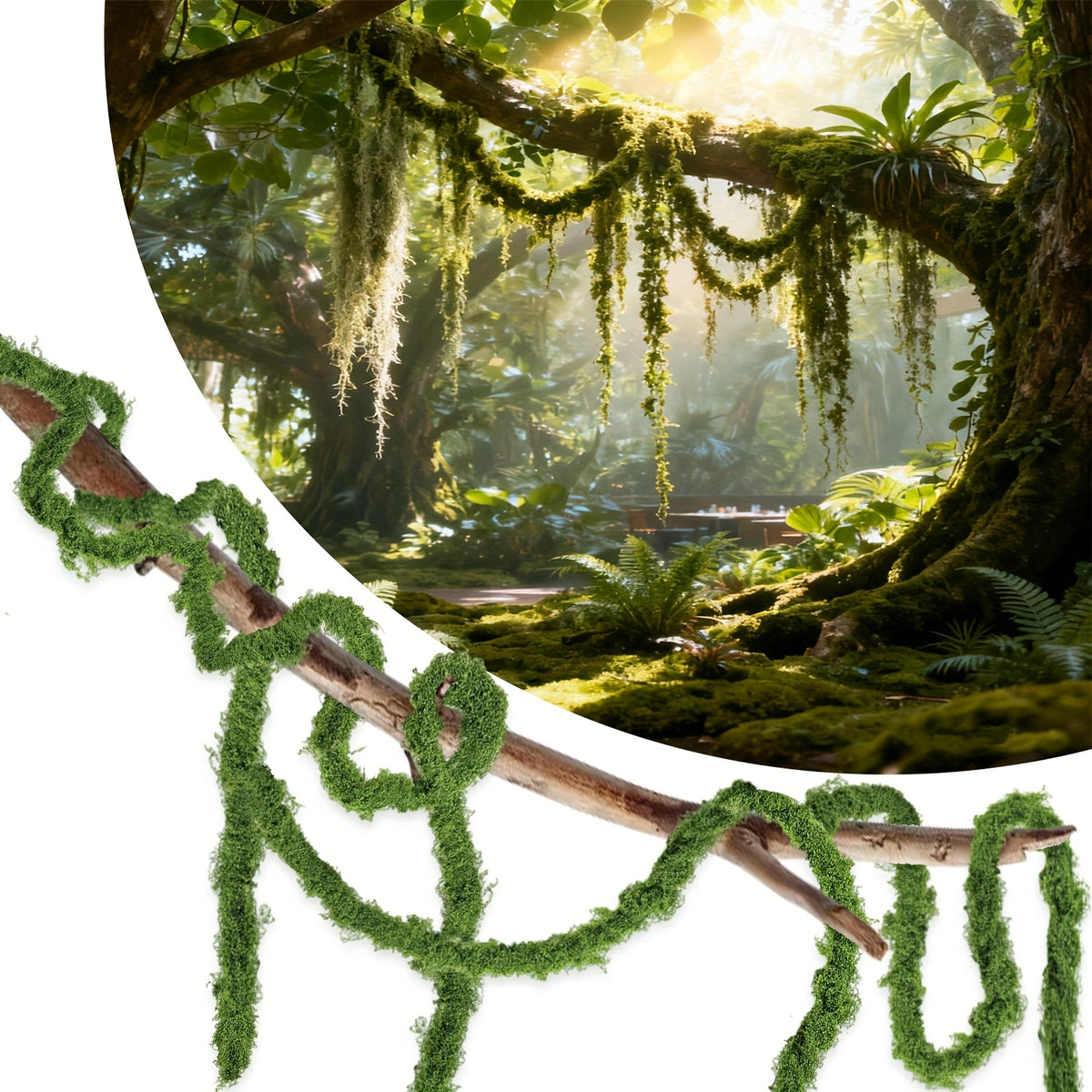Artificial Moss Vine, Green Decorative Garland in 59.06, 118.11 or 196.85 Inch Lengths for Wall Decor, Wedding Backdrops and Holiday Party Displays