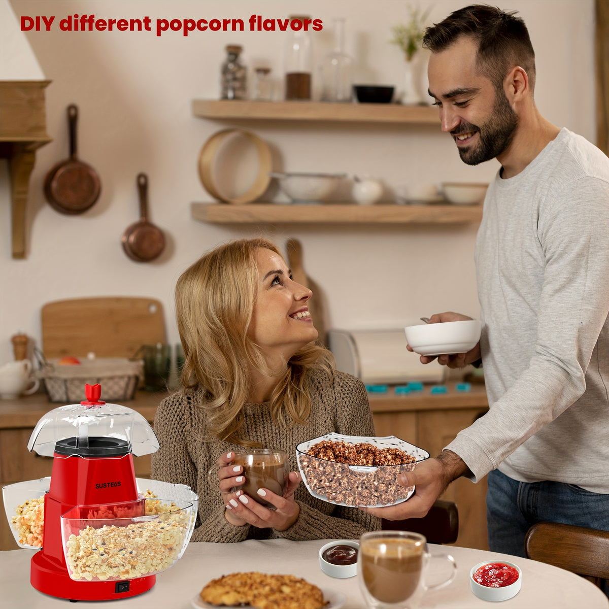 Practical Hot Air Popcorn Machine With 4 Bowls, Fast 5-Min Electric Popcorn Popper, Easy To Clean Snack Machine With Local Warehouse, Portable Popcorn Maker For Movie Nights, Parties, Family Gatherings, Home Theater, Event Catering & Kitchen Use