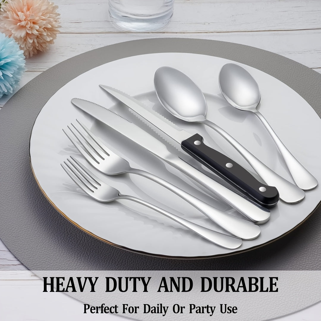 72pcs/48pcs/20pcs Stainless Steel Silverware Flatware Cutlery Set, Includes Dinner Knife Fork Spoon Steak Knives, Food Grade Rust And Scratch Resistant Tableware