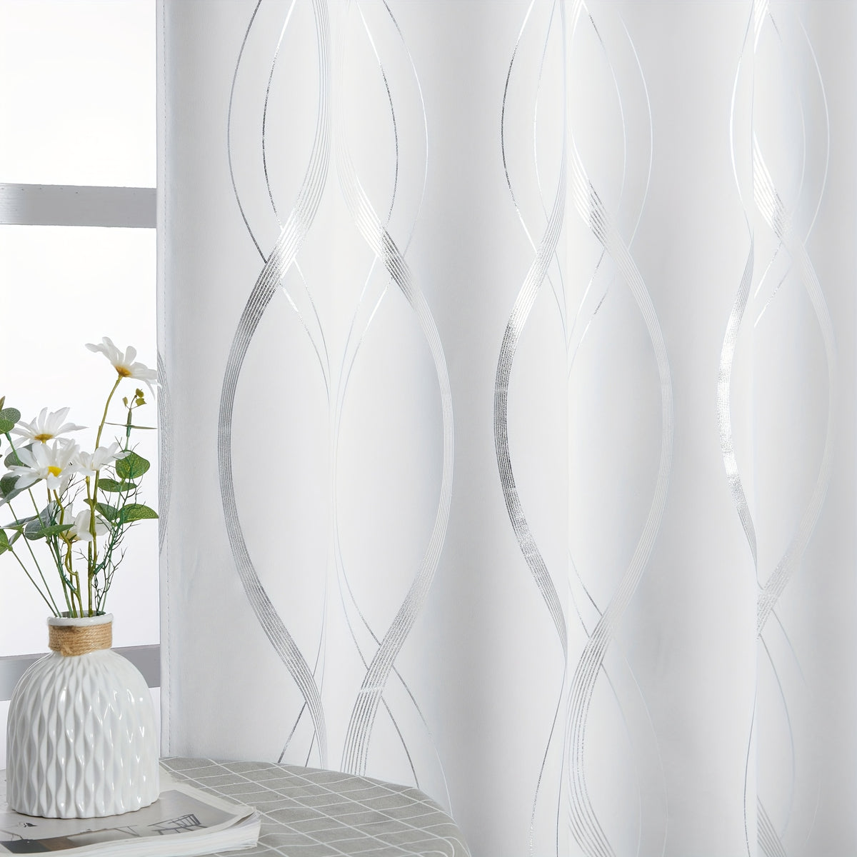 Blackout Curtains 2 Panels Set for Bedroom/Living Room, Noise Reducing Thermal Insulated Wave Line Foil Print Drapes for Patio Sliding Glass Door