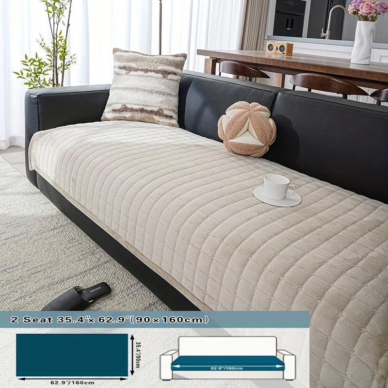 1pc Bohemian Style Soft Flannel Sofa Cushion Cover Non-Slip Machine Washable Solid Color Fit For 2/3/4-Seater Couches, Living Room Bedroom Office Home Decor, Cushion Covers For Couch, Bedroom Comfort Accessory, Plush Texture Design, Easycare Material