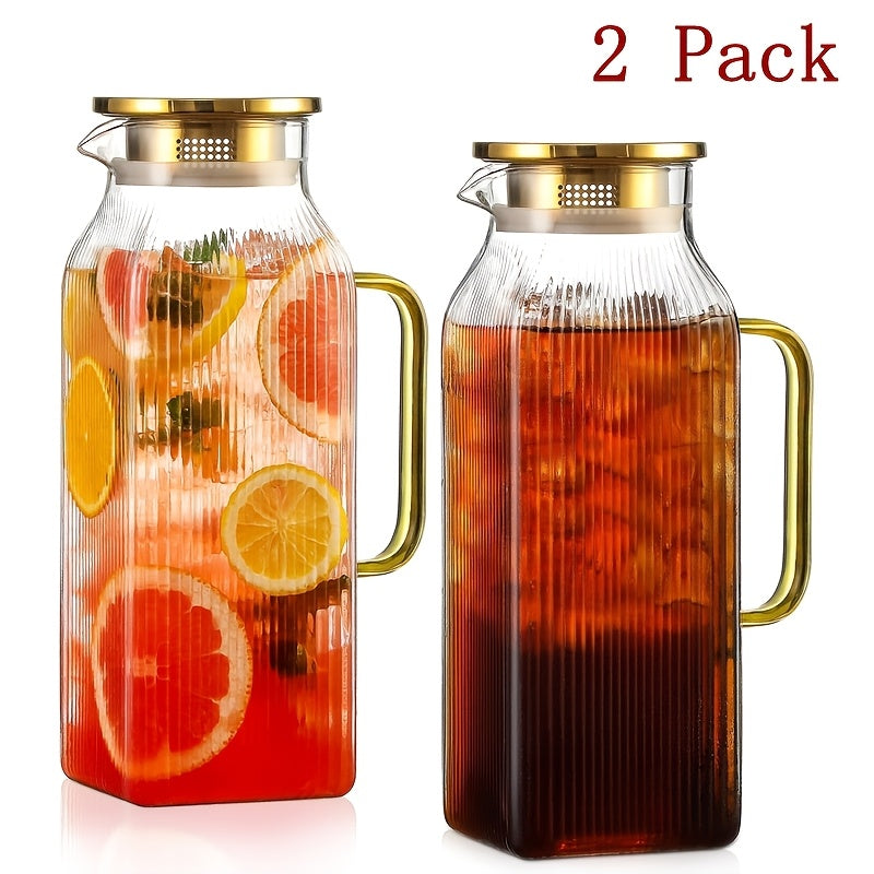 1 Pack/2 Pack 68oz Square Glass Pitcher with Lid And Handle for Fridge, Iced Tea And Coffee Carafe Beverage Serveware, Heat Resistant Borosilicate Water Jug for Hot/Cold Drinks And Milk, 304 Stainless Steel Lid