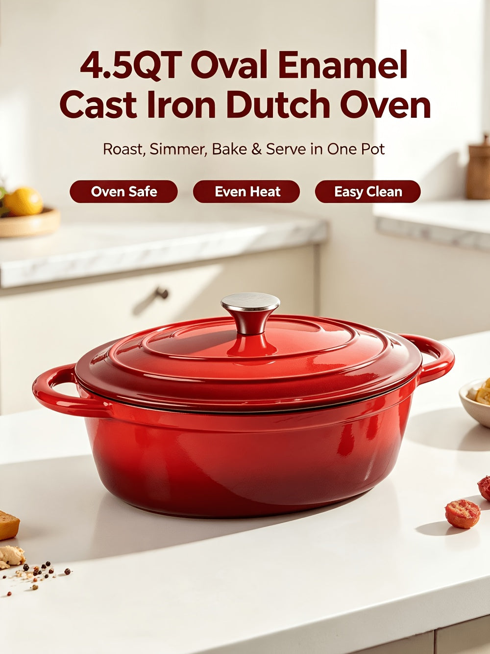 4.5QT Enameled Dutch Oven Pot With Lid, Cast Iron Dutch Oven With Dual Handles For Bread Baking, Cooking, Non-stick Enamel Coated Cookware