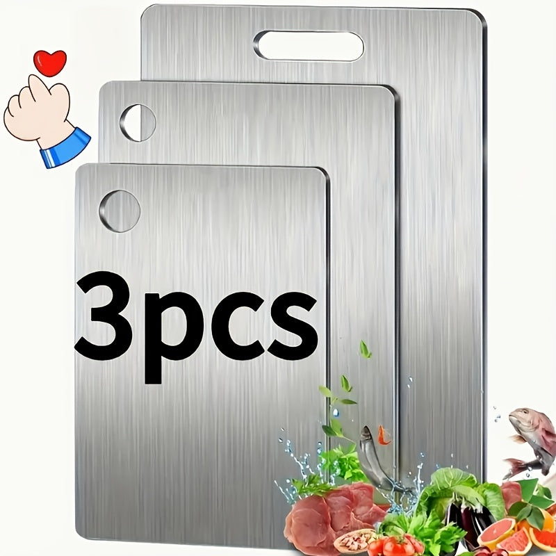 3pcs Premium Stainless Steel Chopping Board Set - Durable, Easy to Clean, Kitchen Ready, Space Saving, Rust Resistant and BPA Free for Food Safety