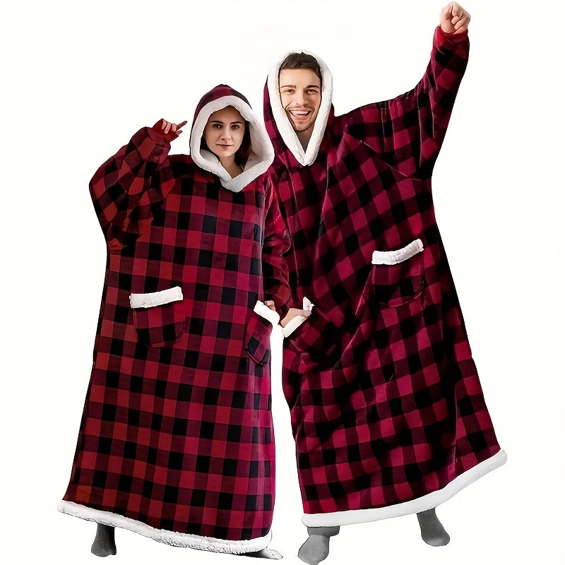 1pc Oversized Blanket Sportswear Super Soft And Warm Winter Giant Adult Wearable Blanket Hooded Jacket, Thick And Warm Hoodie Jacket Ultra Long Wearable Blanket Women'S Men'S Pocket Lazy Dress