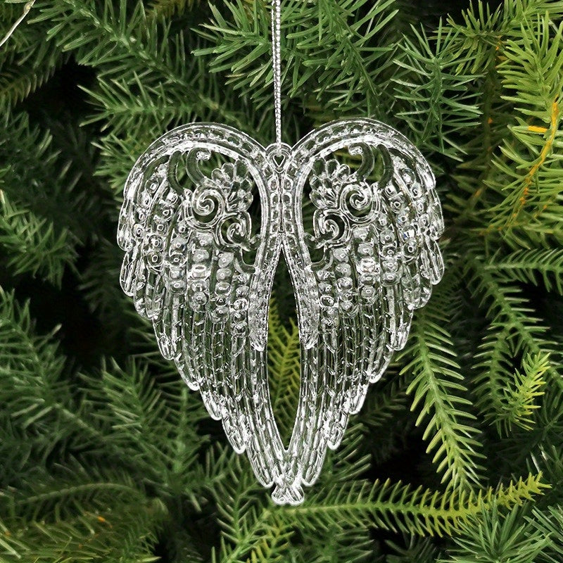 2D Flat, 5pcs Angel Wings Ornament Acrylic Crystal Tree Decorations Transparent Snowflake Ice Strip Bowknot Bird Pendants Accessories Handicraft Christmas Supplies For Home New Year Gift, Vintage Christmas Ornaments, Christmas Decorations Outdoor