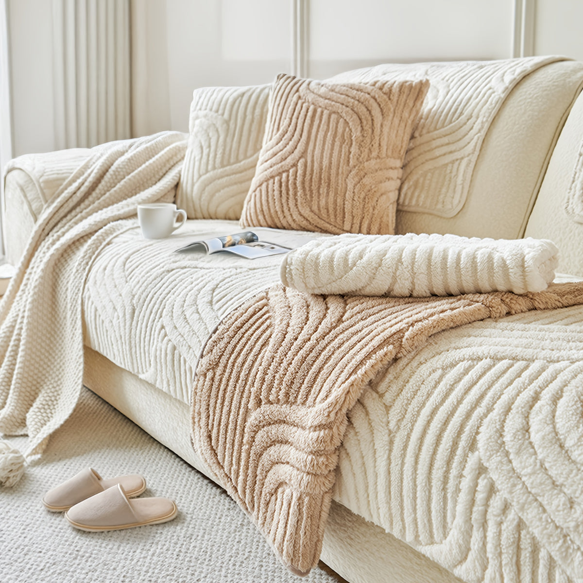 1pc of Thick, Quilted Sofa Cushion That Is Stylish, Durable, Warm, And Non-Slip. This Plush Sofa Cover Is Breathable And Comfortable, Making It Perfect for Families with Pets. It Is Suitable for Use in The Bedroom, Office, Living Room