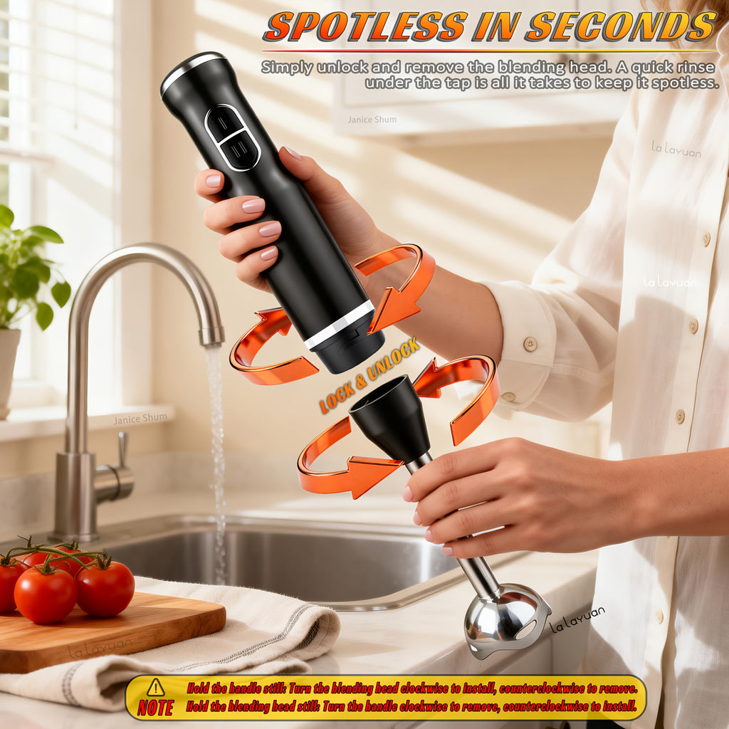 Lalayuan Electric Immersion Blender, Power Handheld Blender, 400W Portable Stick Mixer with 2 Mixing Speeds&Turbo Mode, 304 Stainless Steel Blades, Easy to Grip Speed Corded Hand Mixer, Perfect for Soup Smoothie Puree Food Fruit, with Detachable Base