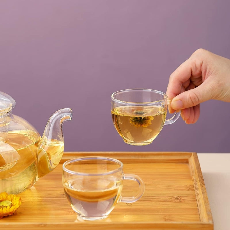 1000Ml Glass Teapot with Infuser And 4 Cups, 33.8 Oz (1000 Ml) Glass Teapot with Detachable Infuser for Flowering And Loose Leaf Tea, Microwave And Stovetop Tea Set Gift Box