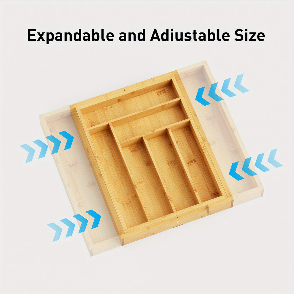 Versatile Bamboo Expandable Drawer Organizer for Cutlery, Adjustable Tray, Wooden Drawer Dividers for Organizing Silverware, Cutlery And Knives in The Kitchen, Bedroom Or Living Room
