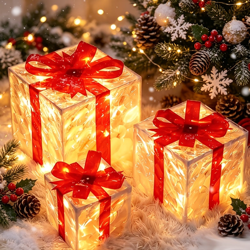 3pcs Christmas Gift Box Lights, Fairy Light String, 8 Modes of Light Emission, Including Remote Control, Indoor And Outdoor Decoration, Suitable for Christmas, Halloween, Thanksgiving, New Year, Parties, Self-Assembly