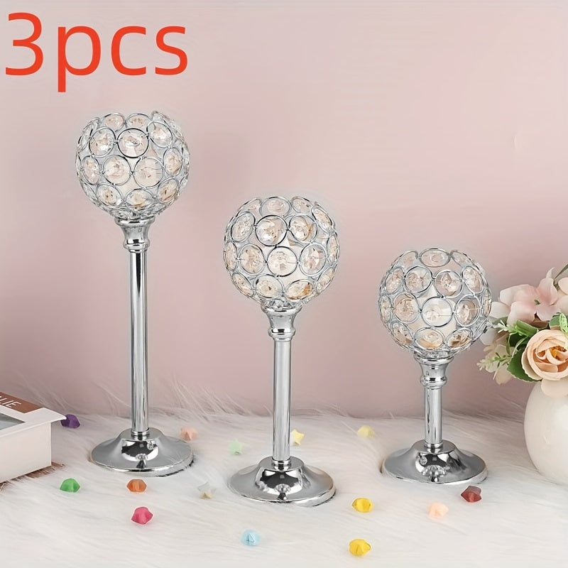 6pcs/3 Crystal Candelabra For Wedding Anniversary, Table Decoration, Candlelit Dinner Photo Props, Home & Hotel Decoration, Birthday Gifts, Ideal For Table Centering, Wedding, Catering, Party (Candles Not Included)