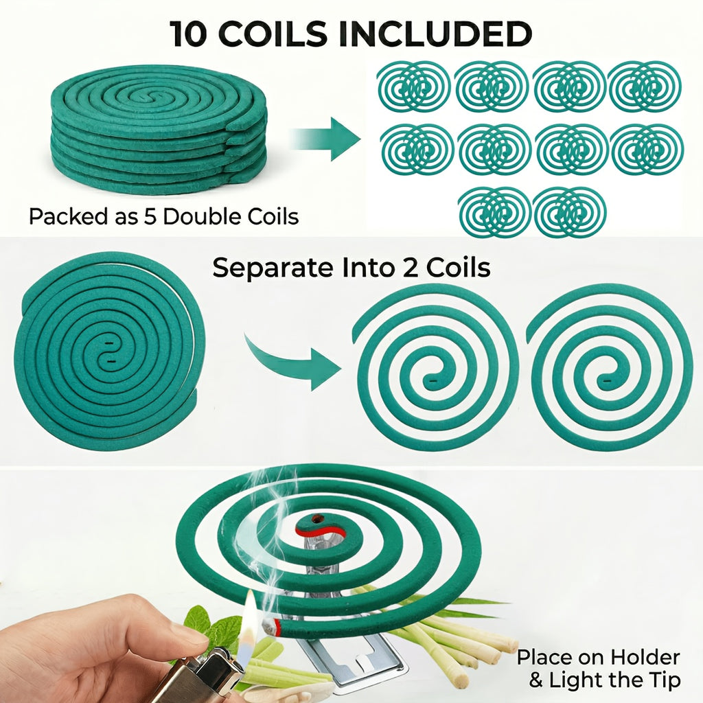 Walleaf Large Mosquito Repellent Coils, Outdoor Citronella Lemongrass Mosquito Coils with Holder, Long Lasting Patio Garden Camping Summer Use