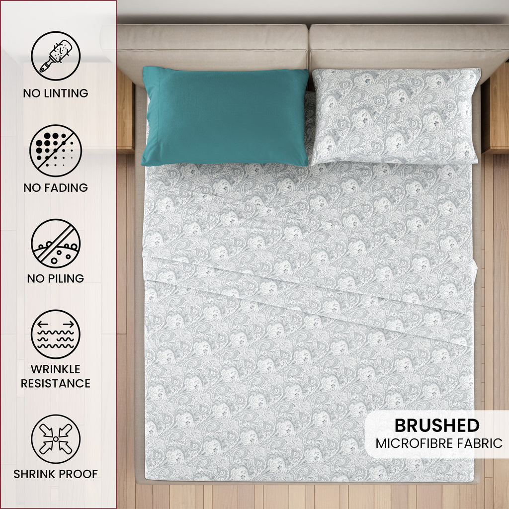 Paisley Microfiber Sheet Set, Soft 100% Polyester Bedding with 16-Inch Deep Pocket Fitted Sheet, Flat Sheet and Pillowcases in Six Bed Sizes
