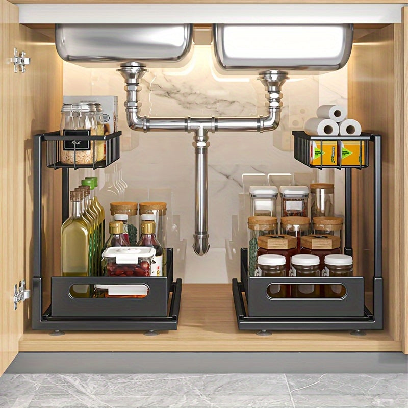 Under Sink Organizers, Metal Pull Out Under Sink Organizers And Storage Shelves with Sliding Drawer, Under Sink Storage for Kitchen, Bathroom (1pack/2pack)
