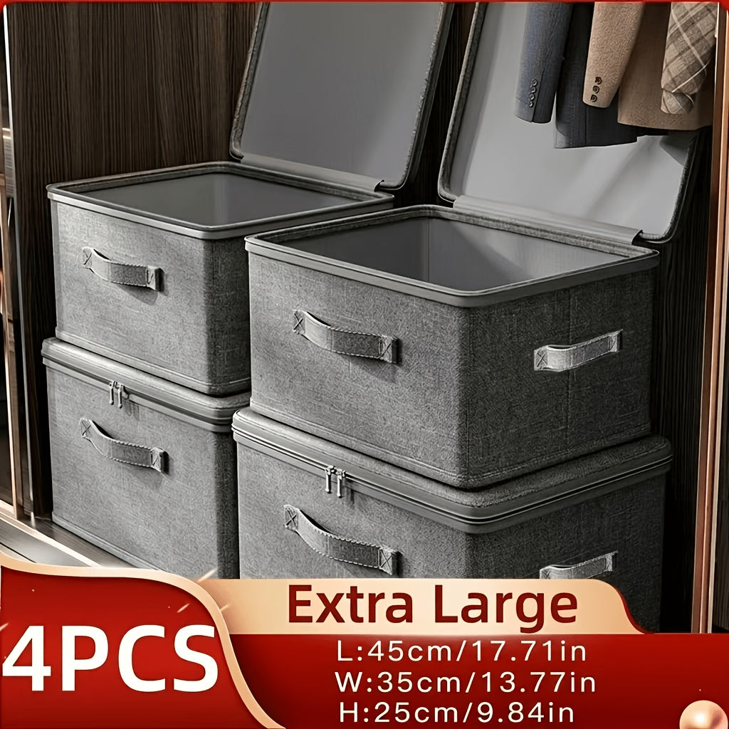 4-Pack, Extra Large Clothes and Quilt Storage Boxes, Foldable Waterproof Storage Bags for Organizing Clothes and Quilts, Suitable for Wardrobes, Bedrooms, Kitchens, Books, Multi-Functional Storage Organizer Boxes