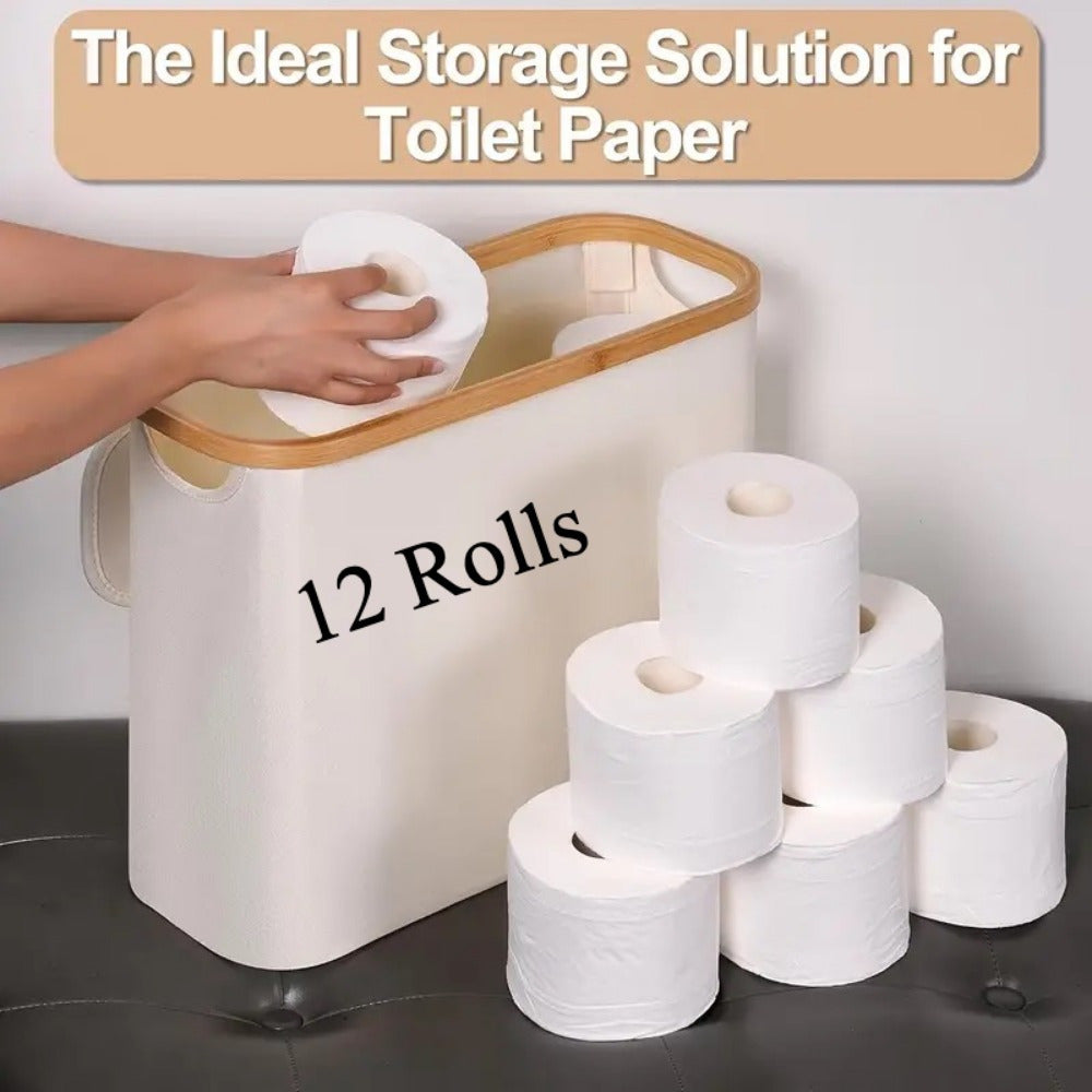 Bamboo Toilet Paper Holder with Lid - Foldable Bathroom Storage Box, Independent Organizer That Can Hold 12 Rolls of Toilet Paper, Toilet Paper Storage Container Random Color