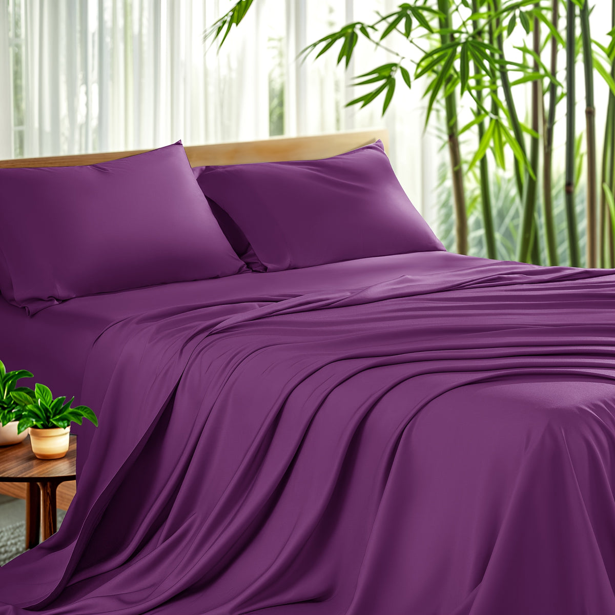 4pcs Cooling Bamboo Sheet Set, All-Season Comfort, 16" Deep Pocket, Wrinkle & Shrink Resistant, Y Soft Hotel Quality Bedding, Includes Fitted Sheet, Flat Sheet & 2 Pillowcases, Luxury Gift Box Packaging