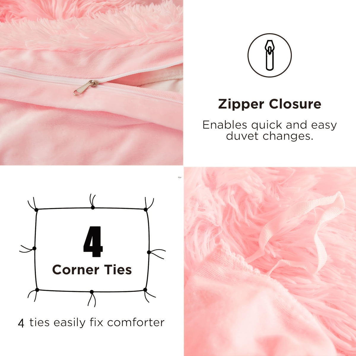 3/4pcs Plush Faux Fur Comforter Cover Set for Kids & Teens - Includes Pillowcases + Plush Heart Pillow - Twin/ Queen/ King Sizes - Super Soft, Warm, Machine Washable (Duvet Cover Only, No Comforter)
