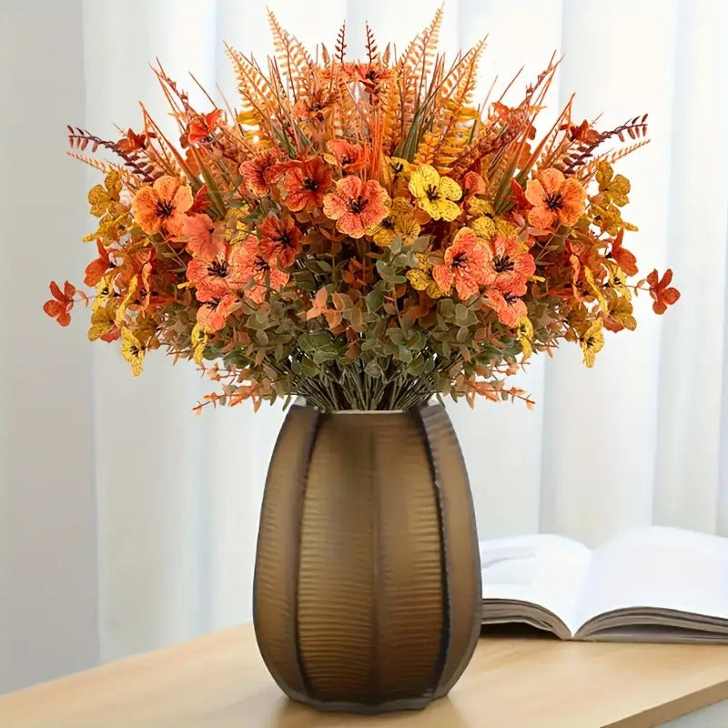Set of 8 Artificial Autumn Flowers, Designed to Resist UV Rays And Fading, Perfect for Decorating Your Home Indoors, As Well As Enhancing Your Garden, Courtyard, Fireplace, And Porch Window Sill