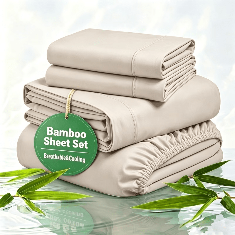 4pcs Bamboo Fiber Sheet Set, 2200 Thread Count Silver Ion Sheet Set, Suitable for Heat-Sensitive Individuals, Cool, Soft And Breathable, 16-18 Inch Deep Pocket Sheets, Suitable for Hotels, Hospitals, Schools, Dormitories, Local Warehouses