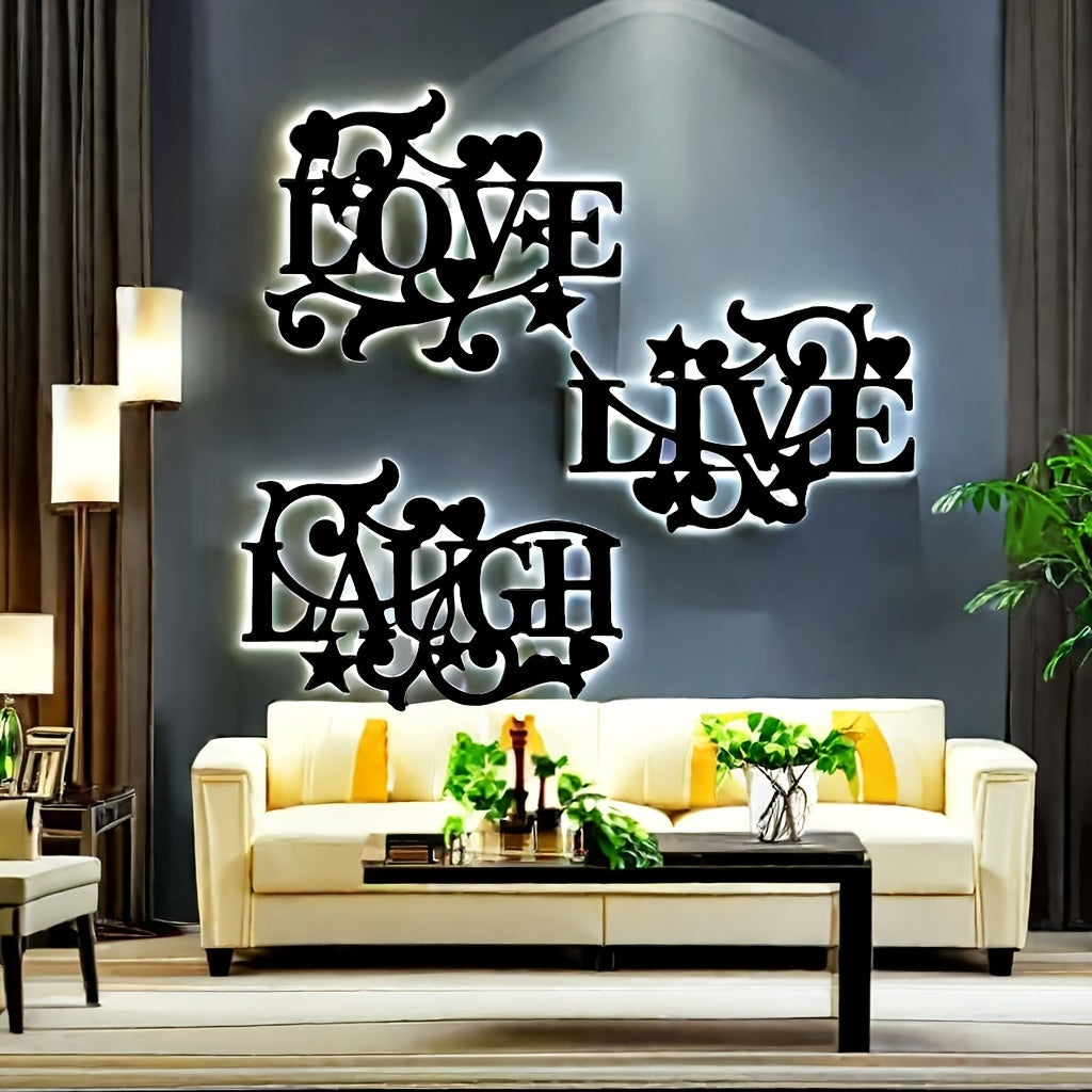 Black Wall Art Decorations Elegant Metal Wall Emphasizes The Modern Aesthetic Of Love, Life, Laughter, Living Room, Bedroom, Kitchen And Stylish Home Art Decoration With Fluffy Black Style Silhouette