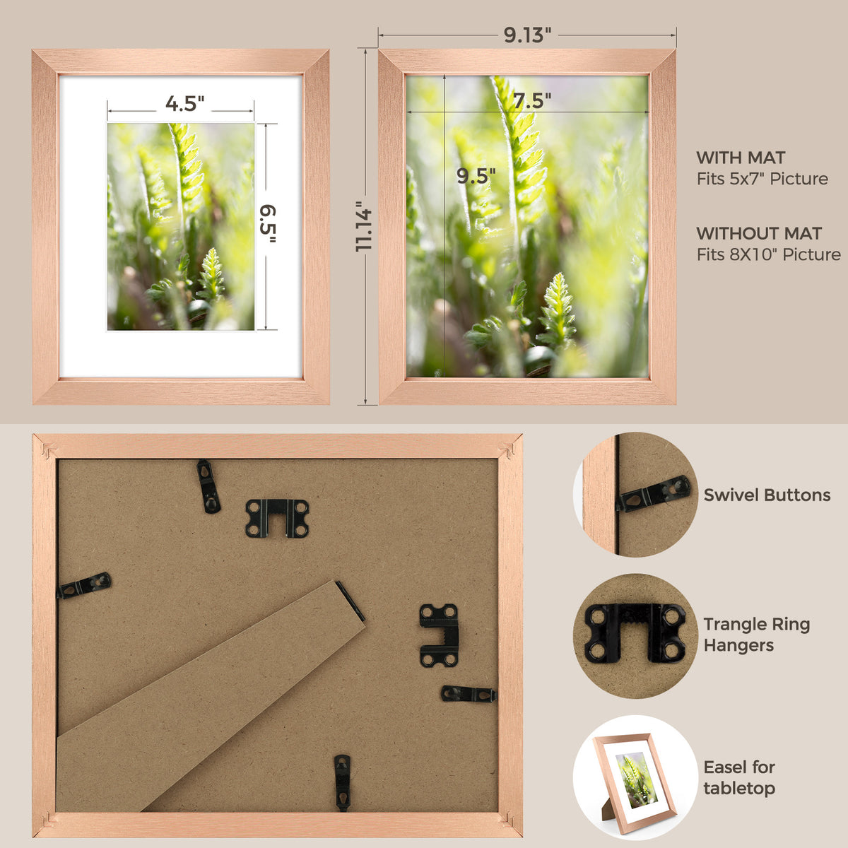 6 Packs 6x8/8x10/9x12/11x14/16x20 Picture Frames Set, Engineered Wood Gallery Wall Frame Set with Plexiglass - Wall Mounting or Tabletop Display