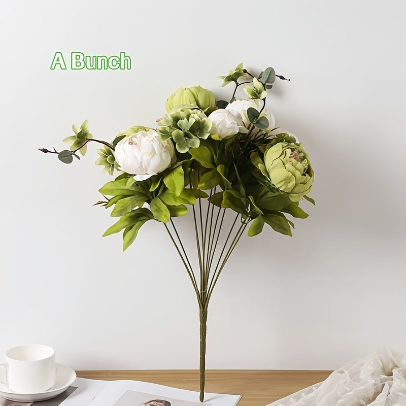 A Bunch/Two Bunches/13/26 Artificial Flowers, Vintage Artificial Peonies Peony Flowers And Hydrangeas for Wedding Bridal Home, Beautiful Floral Centerpiece Arrangement, Peonies Artificial Flowers Indoor (Country Rustic Brown Beige Green Mix).