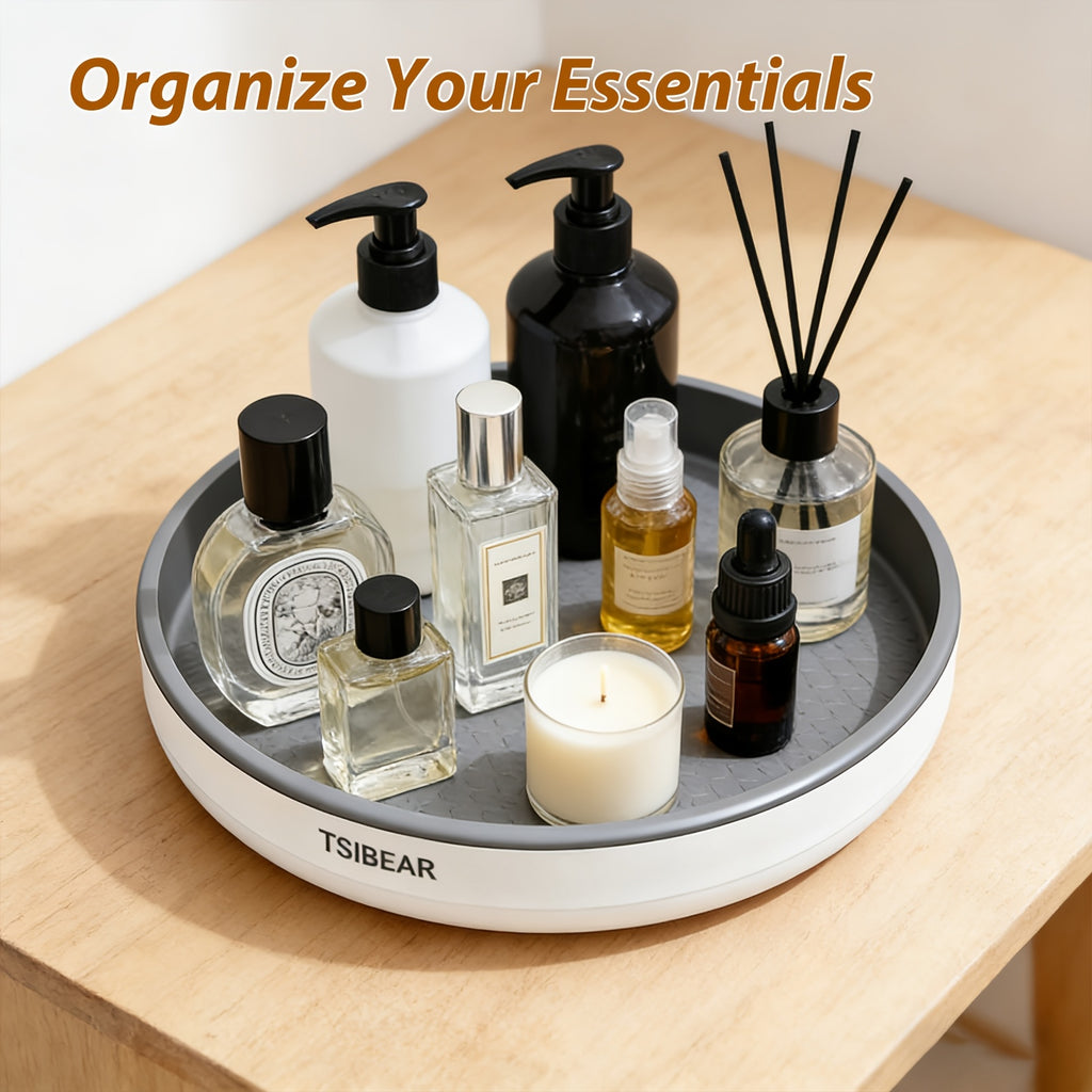 360° Rotating Lazy Susan Turntable Organizer – Non-Slip Spice Rack for Kitchen Cabinet, Countertop & Dining Table – Single-Layer Tray for Jars And Condiments