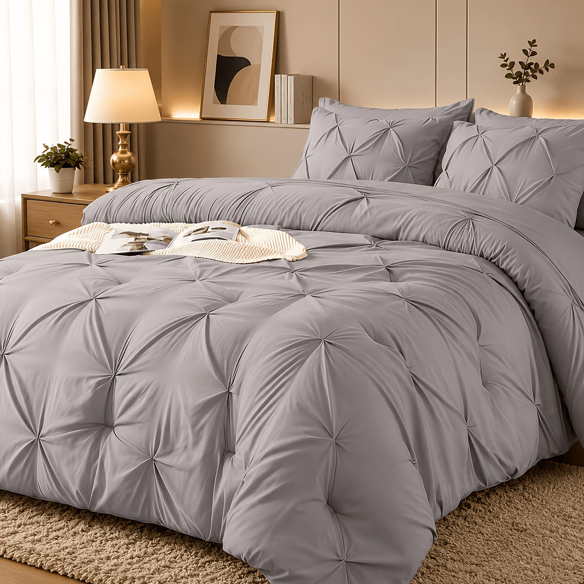 2/3pcs Solid Color Diamond Quilted Large/King Size Bedding, Soft, Comfortable, and Fluffy with Microfiber Filling and Lightweight, Breathable Fabric. Easy to Care for, Warm for All Seasons. Includes Comforter and Pillowcases. Luxurious Quality