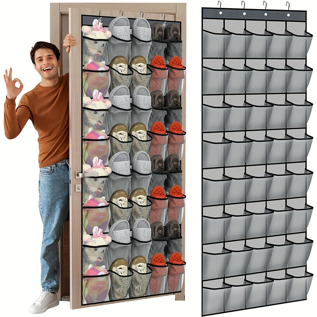 ONESIMCR [Shoe Organizer] 40-Pocket Over-The-Door Shoe Organizer With 4 Hooks - Heavy-Duty Fabric Storage Cabinet, Space-Saving Door Organizer For Closet, Entryway