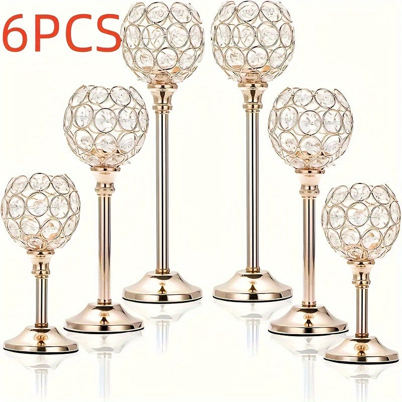 6pcs/3 Crystal Candelabra For Wedding Anniversary, Table Decoration, Candlelit Dinner Photo Props, Home & Hotel Decoration, Birthday Gifts, Ideal For Table Centering, Wedding, Catering, Party (Candles Not Included)