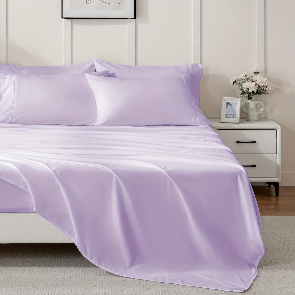 Extra Deep Pocket Bamboo Sheets - 4/6pcs Breathable & Cooling Bamboo Bed Sheet Set, Hotel Luxury Fitted Sheet Set, Soft Wrinkle-Free for Extra Deep Mattresses, Room Decor, Twin/Full/Queen/King Size Sheet & Pillowcase Sets