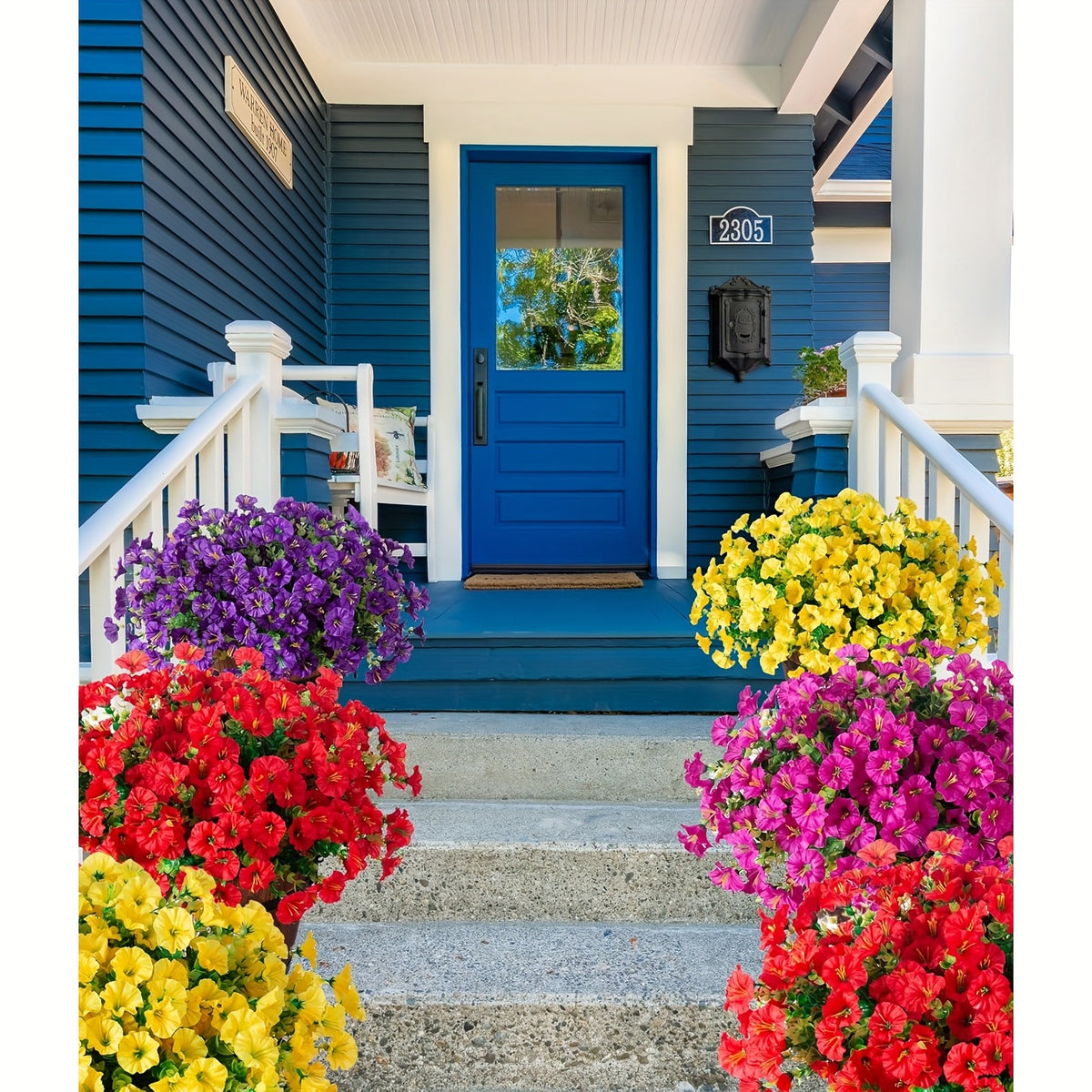 Mixed Color Artificial Morning Glory Flowers, 10 Bundles in Five Colors for Front Porch Planters, Patio Arrangements, Window Boxes and Home Decor