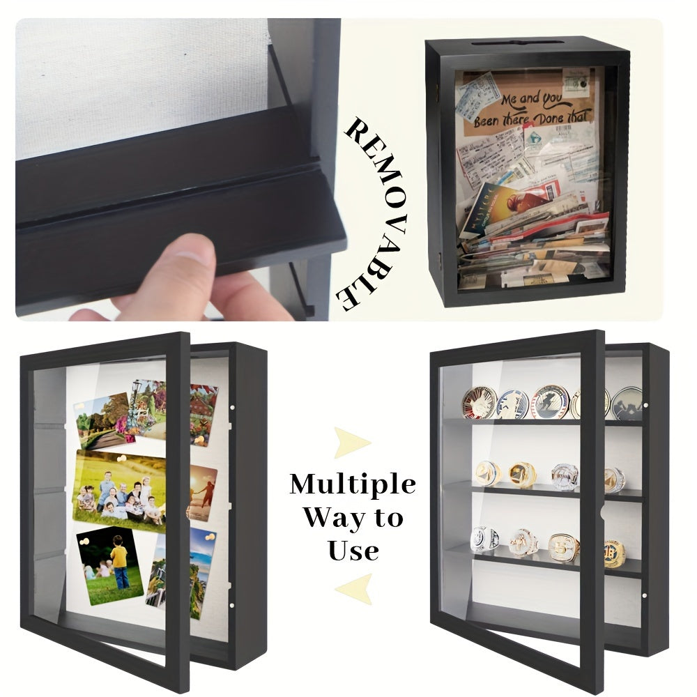 11x14 Large Country Memory Display Box Flowers, Pictures, Championship Rings, MEDALS, Coins, Pin Collection And More, Including 4 Removable Shelving Shadow Box Frames