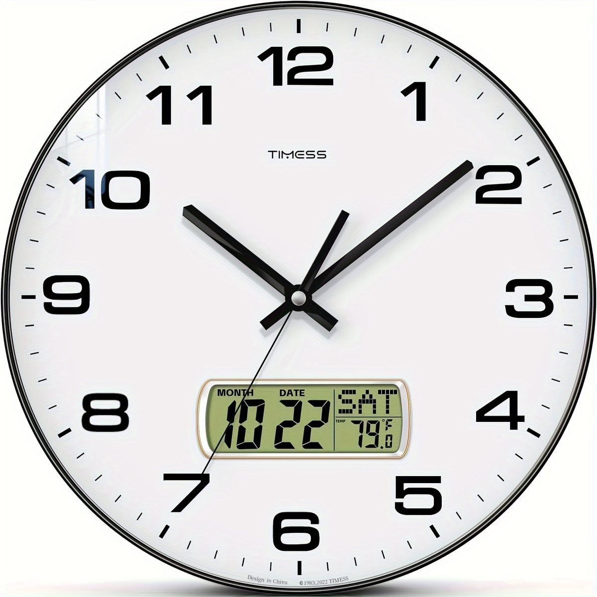 TIMESS calendar display analog wall clock, 10/12/14 inch 4-color large dial silent, can display perpetual calendar and Fahrenheit temperature, bedroom, office, school decoration