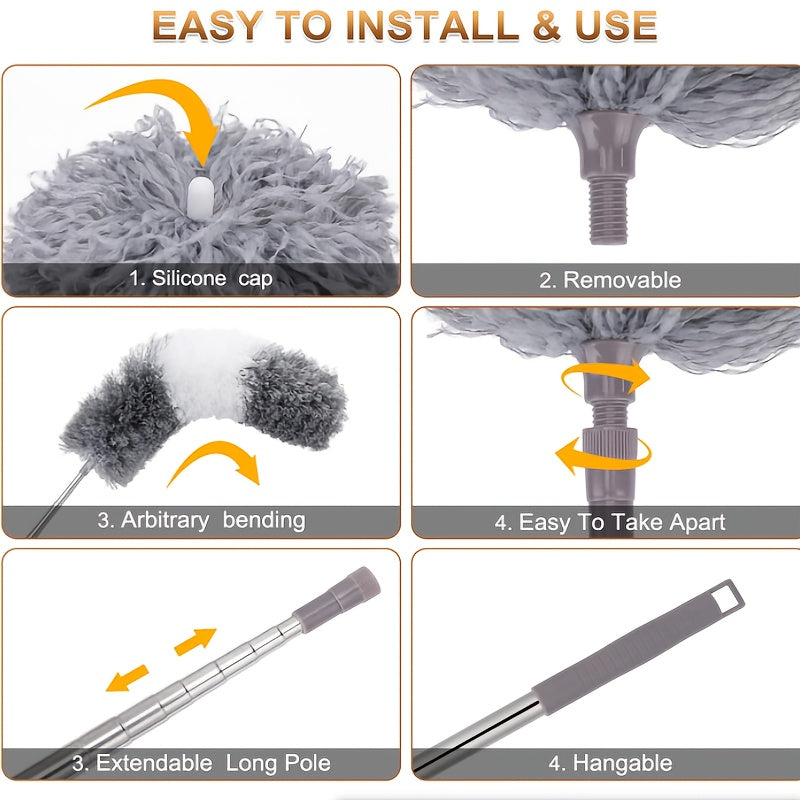 9/12pcs Microfiber Duster Kit for High Ceiling, Extendable Dusters for Cleaning with 100" Extension Pole, Washable and Retractable Long Feather Duster for Home Car Furniture Cobweb, Blinds, House Cleaning Tool Kit